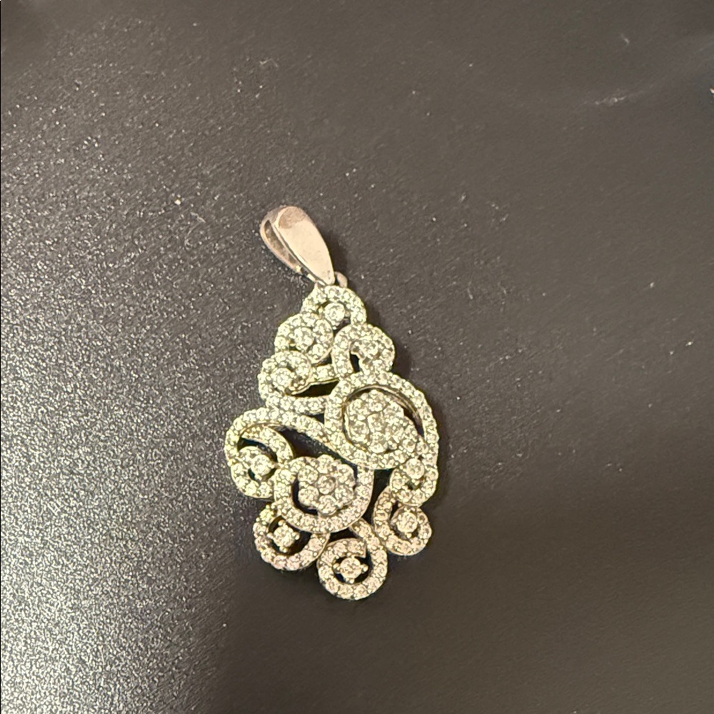 Rhinestone Teardrop Pendant Necklace Charm - Silver